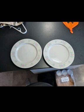 Cream Floral Rim Dinner Plates - Set of 2